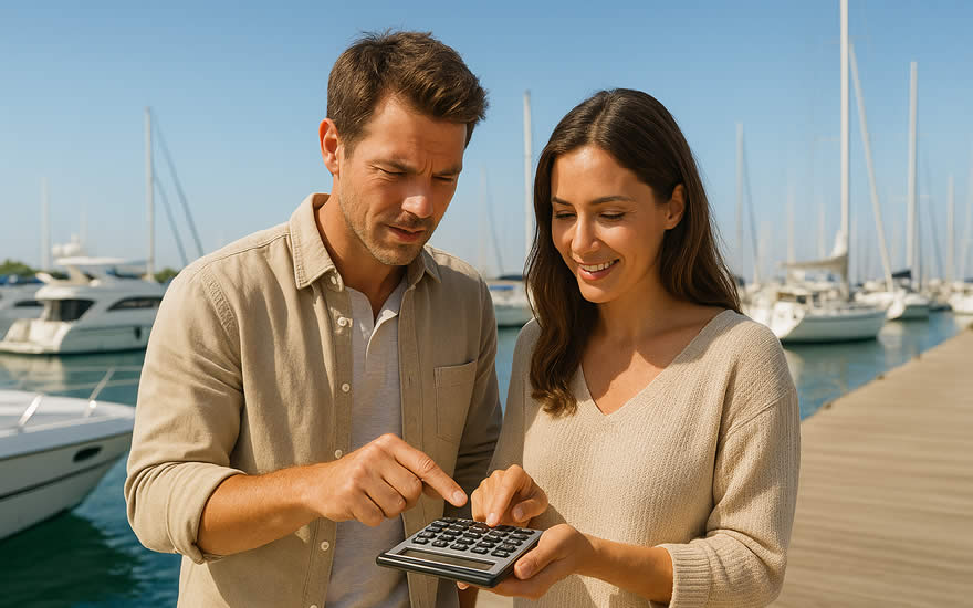 Paar berechnet Leasing der Yacht