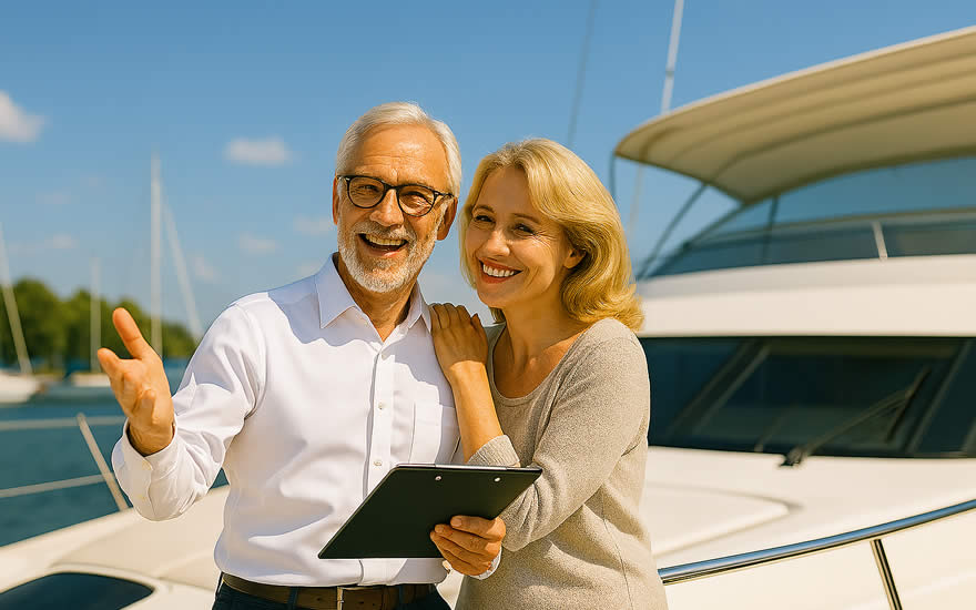 Paar freut sich wegen Yachtfinanzkauf